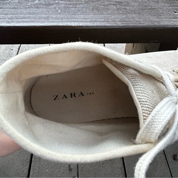 Zara natural ivory canvas lace up platform ankle sneakers - Picture 8 of 9